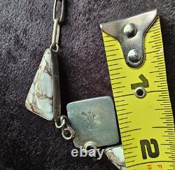 Navajo ALV White Horse Turquoise Silver Necklace Vintage Native American Jwry