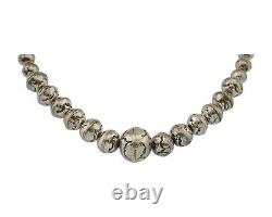 Navajo Bead Necklace 925 Silver Turquoise Native American Artist C. 80's