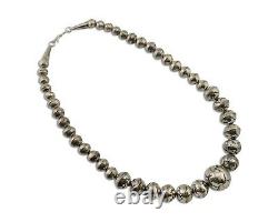 Navajo Bead Necklace 925 Silver Turquoise Native American Artist C. 80's