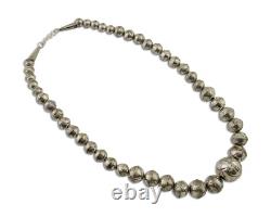 Navajo Bead Necklace 925 Silver Turquoise Native American Artist C. 80's
