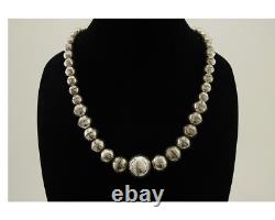 Navajo Bead Necklace 925 Silver Turquoise Native American Artist C. 80's