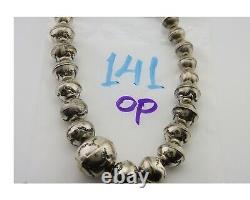 Navajo Bead Necklace 925 Silver Turquoise Native American Artist C. 80's