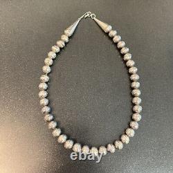 Navajo Bead Pearl Necklace Handmade Sterling Silver 17.5 Vintage 39.3g