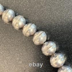 Navajo Bead Pearl Necklace Handmade Sterling Silver 17.5 Vintage 39.3g