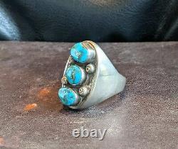 Navajo Bear Fetish Sterling Silver Turquoise Ring Size 12 Sandcast Free Shipping