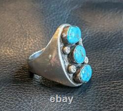 Navajo Bear Fetish Sterling Silver Turquoise Ring Size 12 Sandcast Free Shipping