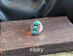 Navajo Bear Fetish Sterling Silver Turquoise Ring Size 12 Sandcast Free Shipping