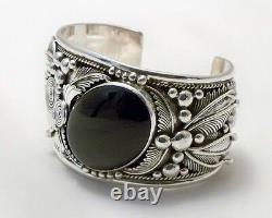 Navajo Big Boy Sterling Silver Black Onyx Bracelet, Mens Cuff s8, Garrison Boyd