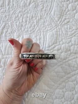 Navajo Bison Story Teller Cuff Bracelet Size 6.75 Sterling Silver