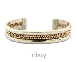 Navajo Bracelet 925 Silver Native American Handmade Yellow Gold Plated Cuff C80s