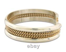 Navajo Bracelet 925 Silver Native American Handmade Yellow Gold Plated Cuff C80s
