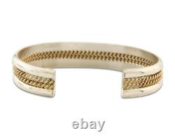 Navajo Bracelet 925 Silver Native American Handmade Yellow Gold Plated Cuff C80s