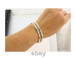 Navajo Bracelet 925 Silver Native American Handmade Yellow Gold Plated Cuff C80s