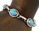Navajo Bracelet 925 Silver Natural Blue Turquoise Native American Artist C. 80's