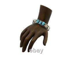 Navajo Bracelet 925 Silver Natural Blue Turquoise Native American Artist C. 80's