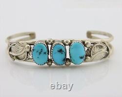 Navajo Bracelet 925 Silver Natural Blue Turquoise Native American Artist C. 80's