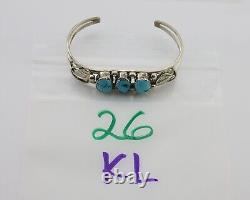 Navajo Bracelet 925 Silver Natural Blue Turquoise Native American Artist C. 80's