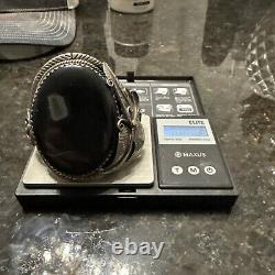 Navajo Bracelet 925 Silver Natural Onyx Cuff Native American Artist 145.32G
