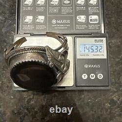 Navajo Bracelet 925 Silver Natural Onyx Cuff Native American Artist 145.32G