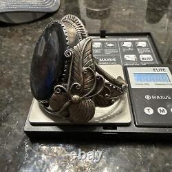 Navajo Bracelet 925 Silver Natural Onyx Cuff Native American Artist 145.32G