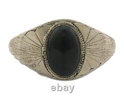Navajo Bracelet 925 Silver Natural Onyx Cuff Native American Artist C. 80's