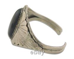 Navajo Bracelet 925 Silver Natural Onyx Cuff Native American Artist C. 80's