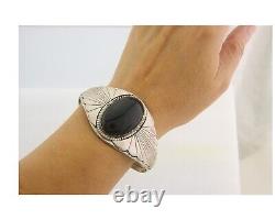 Navajo Bracelet 925 Silver Natural Onyx Cuff Native American Artist C. 80's
