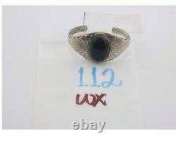 Navajo Bracelet 925 Silver Natural Onyx Cuff Native American Artist C. 80's