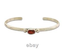 Navajo Bracelet. 925 Silver Natural Red Coral Cuff Native American Artist C. 80's