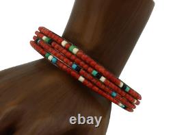 Navajo Bracelet 925 Silver Natural Red Coral & Gemstones Native American C. 80's