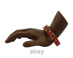 Navajo Bracelet 925 Silver Natural Red Coral & Gemstones Native American C. 80's
