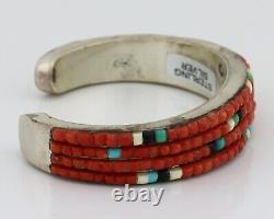 Navajo Bracelet 925 Silver Natural Red Coral & Gemstones Native American C. 80's