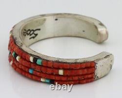 Navajo Bracelet 925 Silver Natural Red Coral & Gemstones Native American C. 80's
