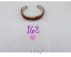 Navajo Bracelet 925 Silver Natural Red Coral & Gemstones Native American C. 80's