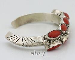 Navajo Bracelet 925 Silver Natural Red Coral Native American Artist C. 80's