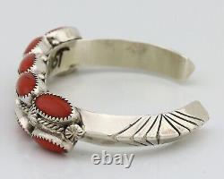 Navajo Bracelet 925 Silver Natural Red Coral Native American Artist C. 80's