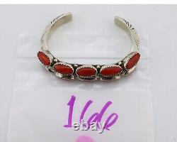 Navajo Bracelet 925 Silver Natural Red Coral Native American Artist C. 80's