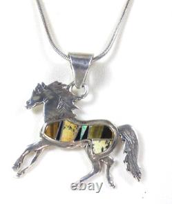 Navajo Calvin Begay Sterling Pueblo Horse Inlay Pendant Necklace