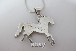 Navajo Calvin Begay Sterling Pueblo Horse Inlay Pendant Necklace