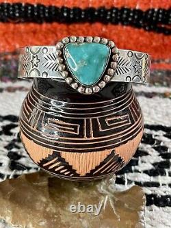 Navajo Campitos Turquoise Stamped Bracelet Sterling Silver 7 Inches