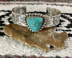 Navajo Campitos Turquoise Stamped Bracelet Sterling Silver 7 Inches