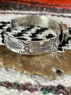 Navajo Campitos Turquoise Stamped Bracelet Sterling Silver 7 Inches