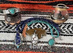 Navajo Campitos Turquoise Stamped Bracelet Sterling Silver 7 Inches