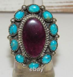 Navajo Cluster Ring Sz 7 Purple Spiny Oyster Kingman Turquoise Sterling Silver