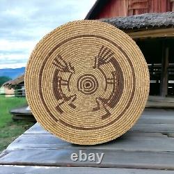 Navajo Coiled Pictorial Kokopelli Basket Native American 15 Diameter Handmade