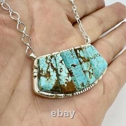 Navajo Corn Row Inlay#8 Mine Turquoise Bar Necklace 18Sterling By B Etcitty 13g