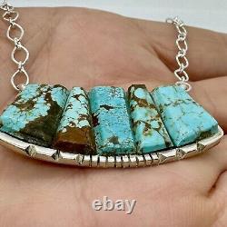 Navajo Corn Row Inlay#8 Mine Turquoise Bar Necklace 18Sterling By B Etcitty 13g