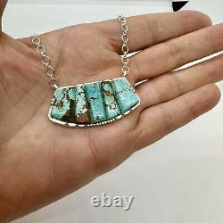 Navajo Corn Row Inlay#8 Mine Turquoise Bar Necklace 18Sterling By B Etcitty 13g