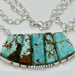 Navajo Corn Row Inlay#8 Mine Turquoise Bar Necklace 18Sterling By B Etcitty 13g