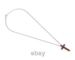 Navajo Cross Necklace 925 Silver Mediterranean Coral Native American Artist C80s